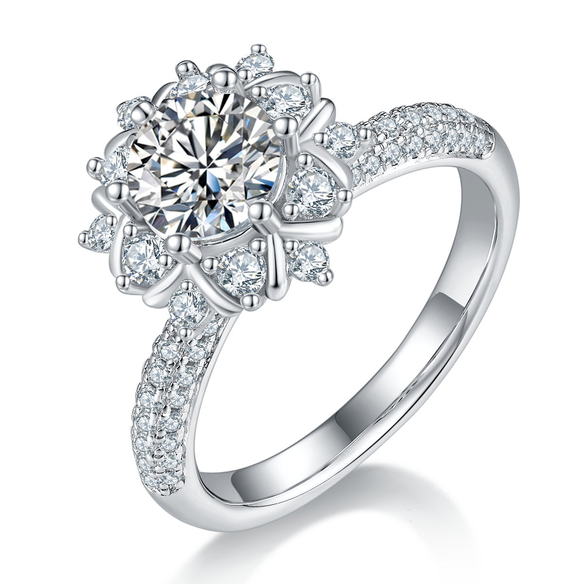 1-carat Luxury And Fashionable Light Luxury Jewelry Silver Ring Set With Top-quality Moissanite, S925 Silver Plated Platinum