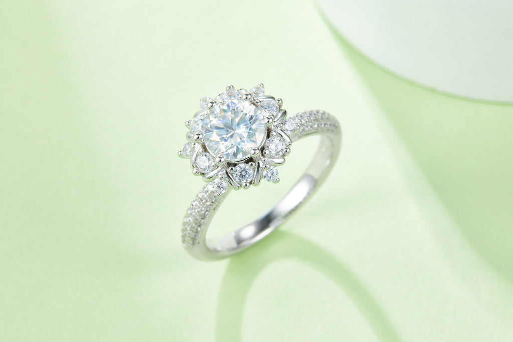 1-carat Luxury And Fashionable Light Luxury Jewelry Silver Ring Set With Top-quality Moissanite, S925 Silver Plated Platinum