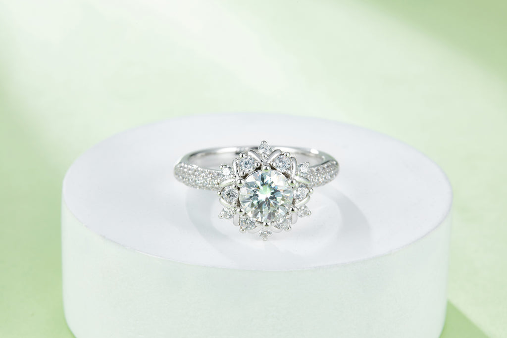 1-carat Luxury And Fashionable Light Luxury Jewelry Silver Ring Set With Top-quality Moissanite, S925 Silver Plated Platinum