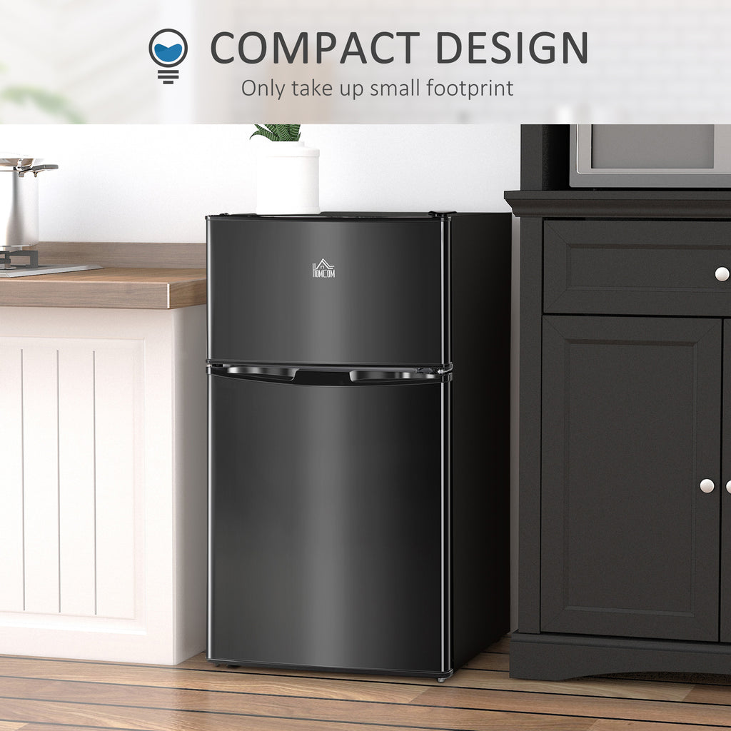 3.2 Cu.Ft Mini Fridge with Freezer, Double Door Compact Refrigerator with Adjustable Thermostat, Shelf and Reversible Door for Bedroom, Dorm, Home Office, Energy Efficient, Black