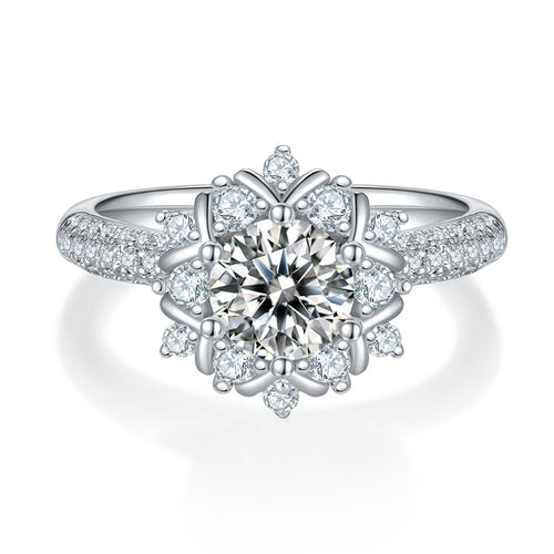 1-carat Luxury And Fashionable Light Luxury Jewelry Silver Ring Set With Top-quality Moissanite, S925 Silver Plated Platinum