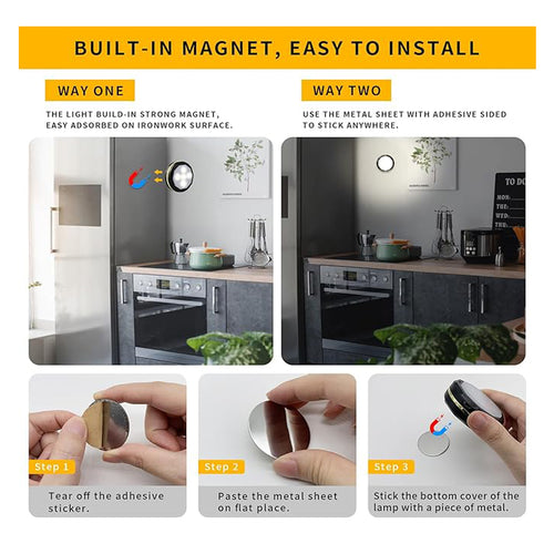 3 Pcs Motion Sensor Lights Indoor, Under Cabinet Light Rechargeable, Wireless LED Closet Lights